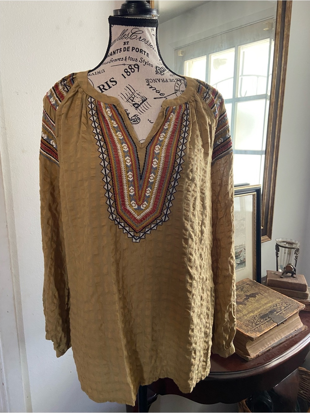Rachel Zoe Mustard Embroidered V-Neck Tunic